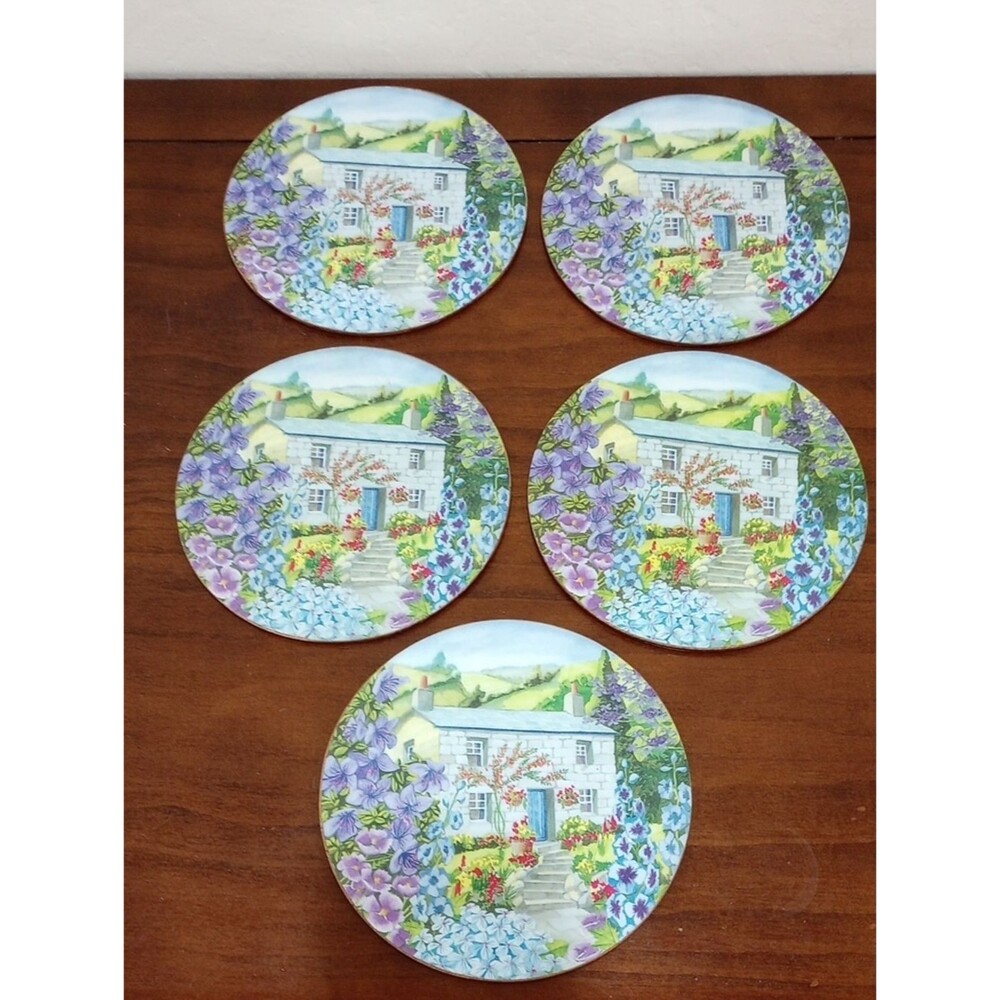 Country Cottage Hot Pads/Plates - Set Of 5, Vintage!